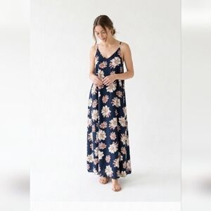 West Kei Dress Maxi Sleeveless Blue Floral Boho Cottage Festival 1X